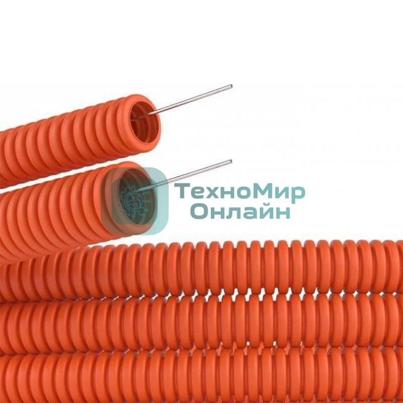 Труба гофрированная из ПНД Rexant с зондом ø 20 мм, оранжевая (100 м/уп.)