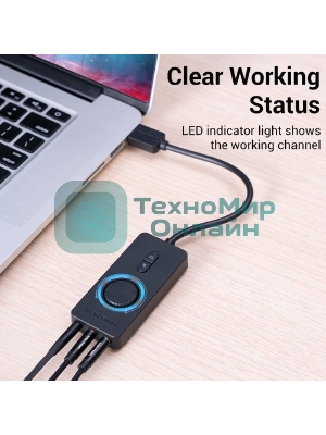 Внешняя звуковая карта Vention USB c регулятором громкости Черная