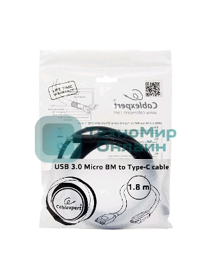 Кабель Cablexpert CCP-USB3-mBMCM-6 USB3.0 microBM/USB3.1TypeC, 1.8м, 