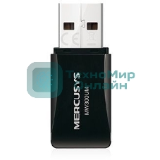 Сетевой адаптер USB2.0 адаптер Mercusys MW300UM, 300 Мбит/с, компактный