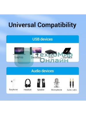 Внешняя звуковая карта Vention USB c регулятором громкости Черная