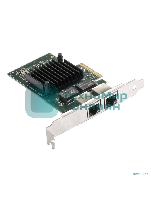 Сетевой адаптер ExeGate EXE-I350-T2V2 (PCI-E x4 v2.1, порты 2xRJ45 (медные), 10/100/1000Mbps, Gigabit NIC Intel Chipset NHI350AM2)