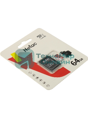 Флеш карта Netac P500 ECO 64Gb MicroSDXC U1/C10 up to 80Mb/s, retail pack with SD Adapter