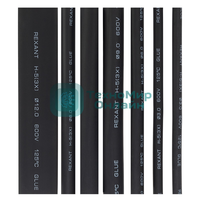 Набор термоусадочных трубок Rexant 10 см №7 черные (КЛЕЕВОЙ)