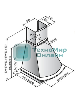 Вытяжка каминная Elikor Ротонда 60П-650-П3Л бежевый/дуб, 60 см, 650 куб. м/ч, 60 дБ
