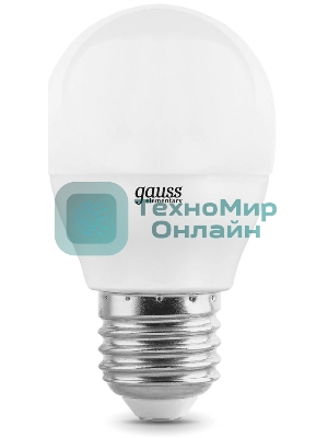 Лампа светодиодная Gauss Elementary 6Вт цок.: E27 шар 220B 4100K св. свеч. белый. ней. (упак.: 10 шт)