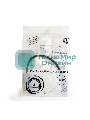 Переходник miniDisplayPort - HDMI, Cablexpert A-mDPM-HDMIF-02, 20M/19F, кабель 15 см, черный, пакет