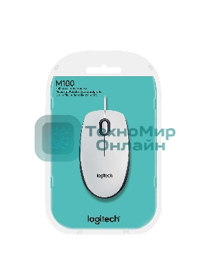 Мышь проводная Logitech M100 белый, 1000 dpi, USB, кнопки - 3