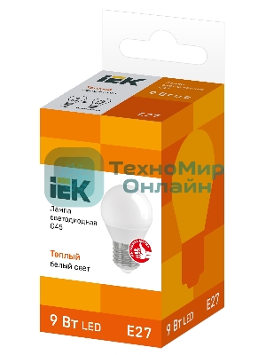 Лампа cветодиодная IEK LLE-G45-9-230-30-E27 ECO G45 шар 9Вт 230В 3000К E27