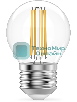 Лампа светодиодная филаментная Gauss Filament 8Вт цок.: E27 шар св. свеч. бел. нейт. (упак.: 10 шт)