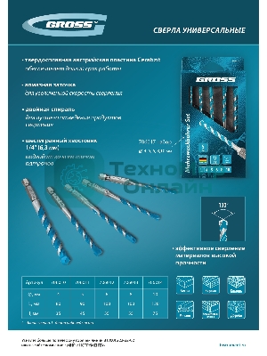 Сверло универсальное Gross Multipurpose PRO, 6-гр. хвостовик, 5мм