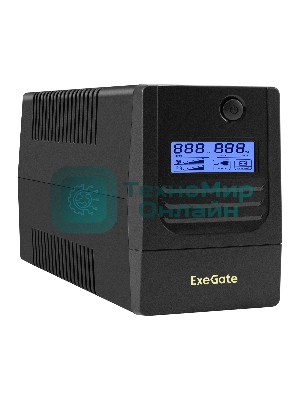 Источник бесперебойного питания ExeGate Smart LB-1000.LCD.AVR.2SH (1000VA/650W, LCD, AVR, 2*Schuko, батарея 12V 9Ah, черный)