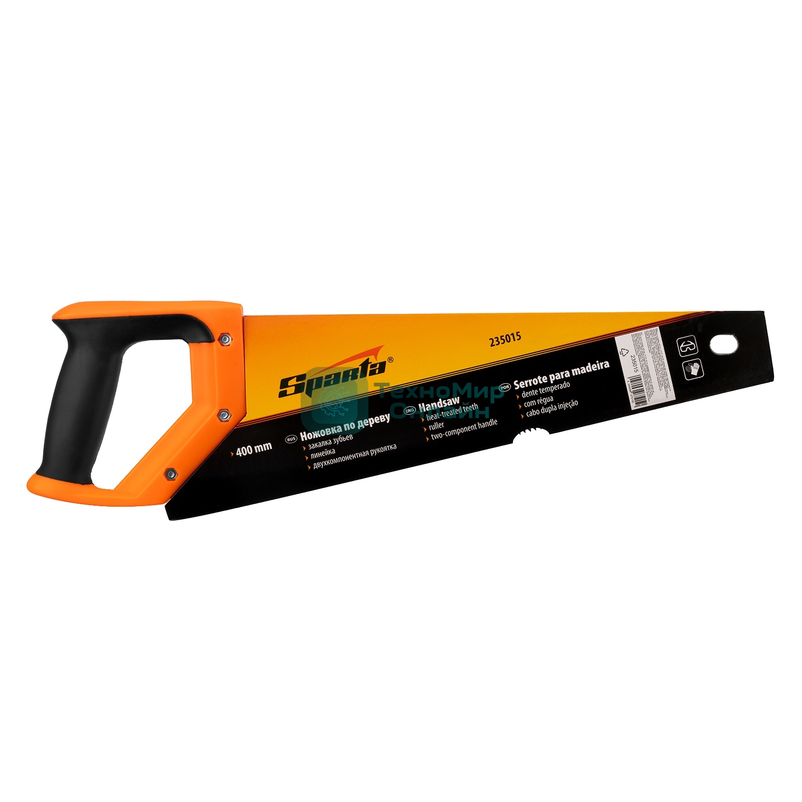 Ножовка по дереву Sparta 400 мм, 7-8 TPI, зуб-2D, каленый зуб, линейка, двухкомпонентная рукоятка