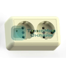 Розетка Кунцево-Электро 2-м ОП Оптима РА16-374 16А (в компл. с монтажной пластиной) с заземл. сл. кость