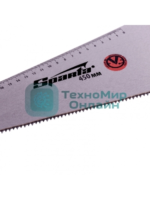 Ножовка по дереву Sparta 450 мм, 7-8 TPI, зуб-2D, каленый зуб, линейка, двухкомпонентная рукоятка