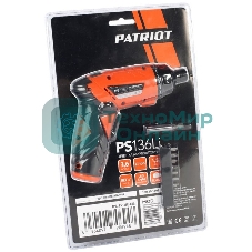 Отвертка аккумуляторная PATRIOT PS 136Li Li-Ion, 3.6 В/1,5 Ач, Реверс, 200 об/мин, 3,5 Нм, патрон: НЕХ 1/4