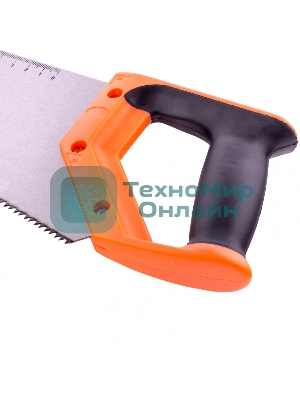 Ножовка по дереву Sparta 450 мм, 7-8 TPI, зуб-2D, каленый зуб, линейка, двухкомпонентная рукоятка