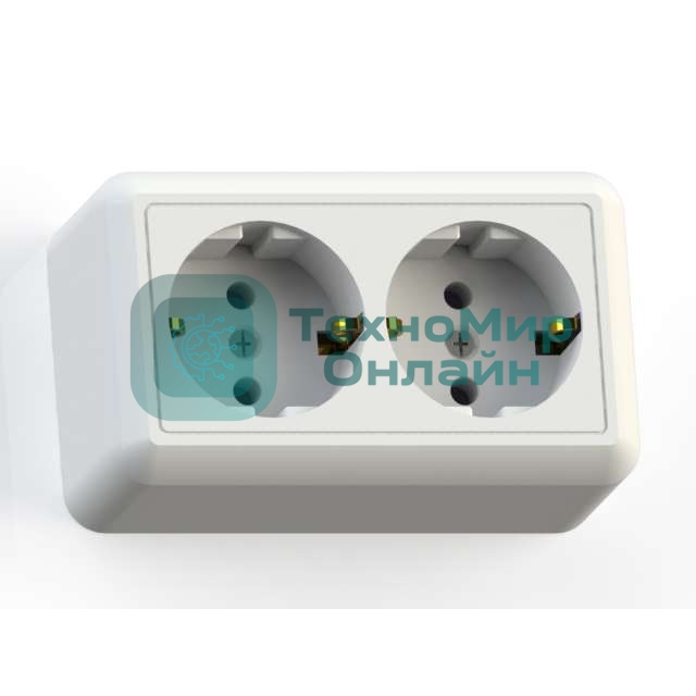 Розетка Кунцево-Электро 2-м ОП Оптима РА16-374 16А (в компл. с монтажной пластиной) с заземл. белый