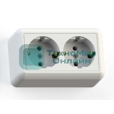 Розетка Кунцево-Электро 2-м ОП Оптима РА16-374 16А (в компл. с монтажной пластиной) с заземл. белый