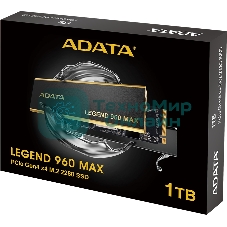 Накопитель SSD ADATA LEGEND 960 MAX, 1Tb, PCIe 4.0 x4, M.2 2280, NVMe, R/W 7400/6000, с радиатором