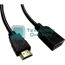 Кабель-удлинитель аудио-видео Buro HDMI (m)/HDMI (f) 2м. позолоч.конт. черный