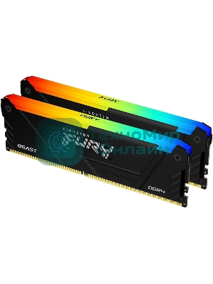 Оперативная память Kingston Fury Beast, DDR4, 64GB (2x32GB), 3200MHz, CL16, DIMM, с радиатором, RGB, черный