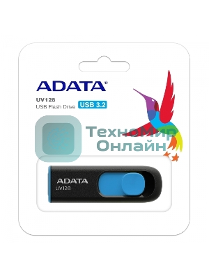 Флешка USB ADATA UV128 (AUV128-64G-RBE), 64Gb, USB 3.0, R/W 100/30, черный/синий