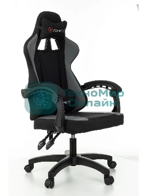 Кресло Zombie Rudger черный/серый, экокожа, 120 кг, механизм качания