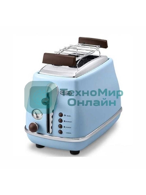 Тостер DeLonghi CTOV 2103.AZ, 900 Вт, на 2 тоста, разморозка, обжаривание, решетка для подогрева, поддон, голубой
