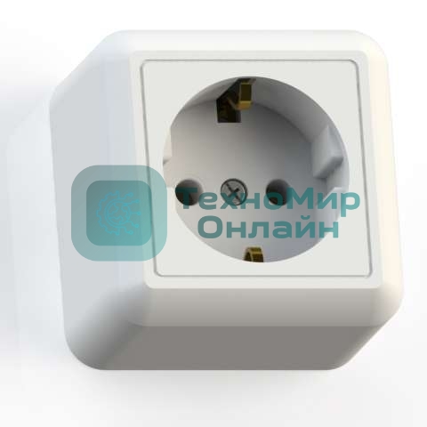 Розетка Кунцево-Электро 1-м ОП Оптима РА16-376 16А (в компл. с монтажной пластиной) с заземл. белый