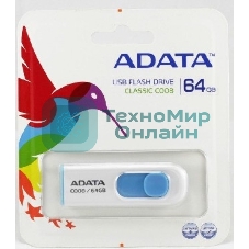 Флешка USB ADATA С008 (AC008-64G-RWE), 64Gb, USB 2.0, R/W 15/5, белый/синий