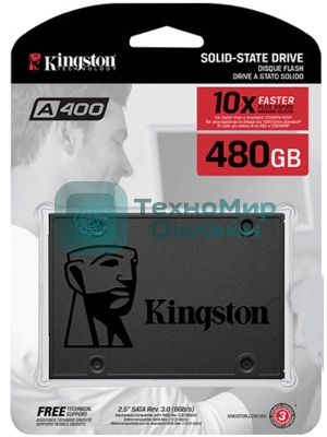 Накопитель SSD Kingston A400, 480Gb, SATA III, 2.5