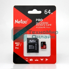 Флеш карта MicroSD card Netac P500 Extreme Pro 64Gb, retail version w/SD adapter