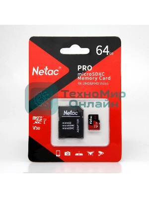 Флеш карта MicroSD card Netac P500 Extreme Pro 64Gb, retail version w/SD adapter