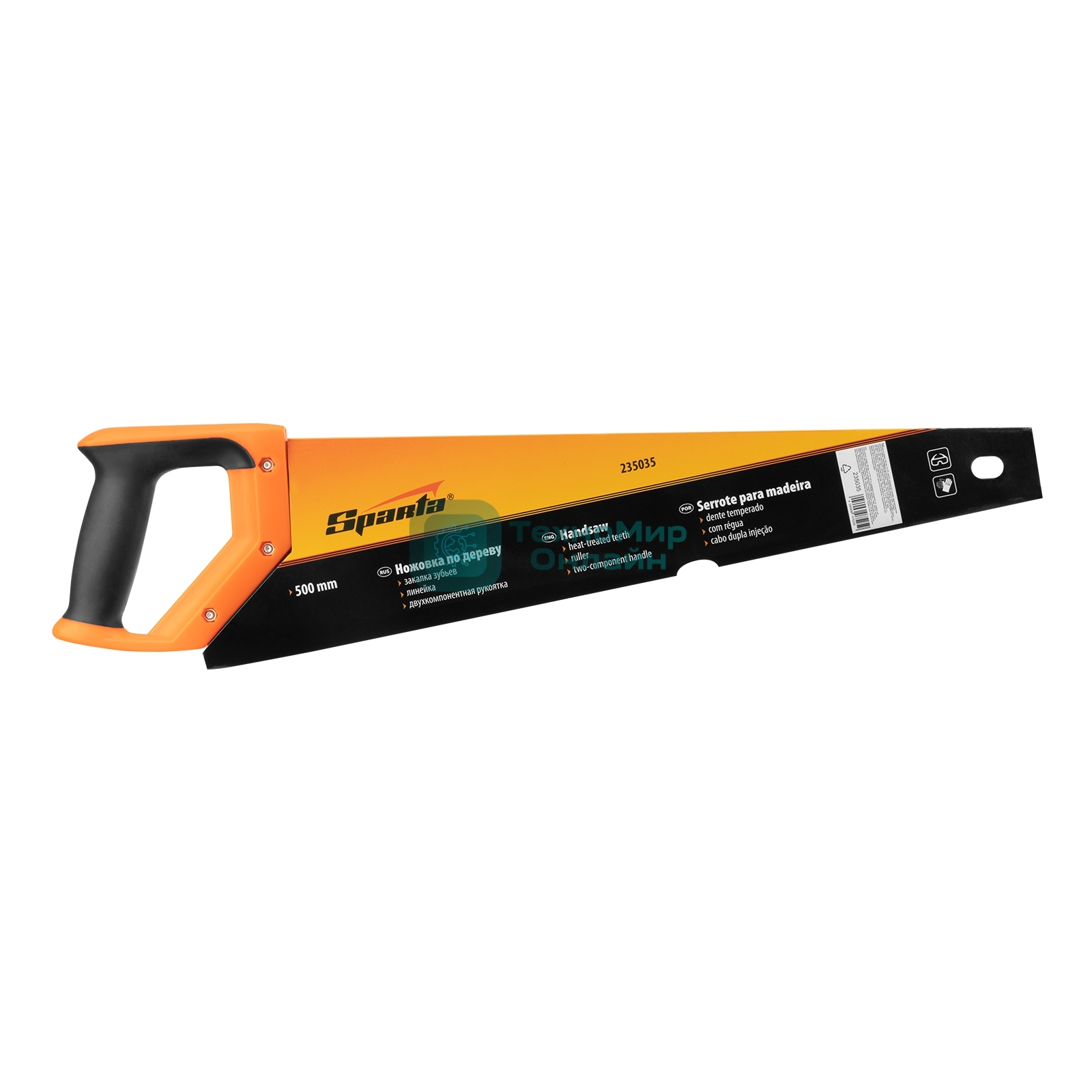 Ножовка по дереву Sparta 500 мм, 7-8 TPI, зуб-2D, каленый зуб, линейка, двухкомпонентная рукоятка