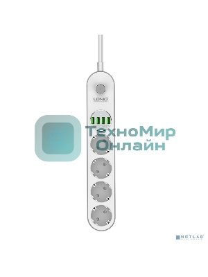 Сетевой фильтр Perfeo LD_B4438 LDNIO SE4432 2м + ЗУ на 4 USB/ 4 розетки (медь) - 2500W/ USB - 17W/ White&Gray