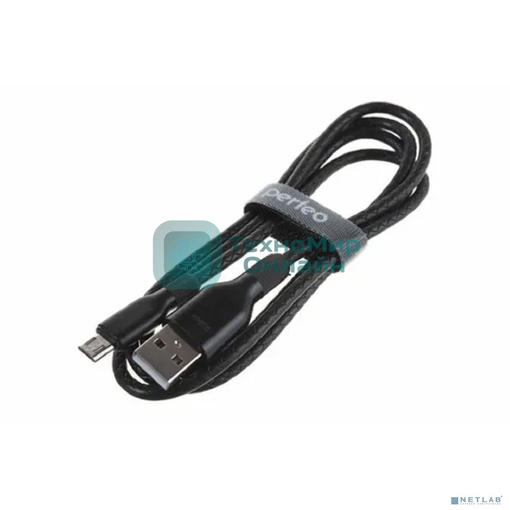 Кабель PERFEO USB A вилка - C вилка, 2.4A, черный, силикон, 1 м, ELASTIC (U4718)