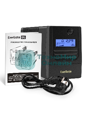 Источник бесперебойного питания ExeGate Smart LB-850.LCD.AVR.4C13 (850VA/510W, LCD, AVR, 4*C13, батарея 12V 9Ah, Black)