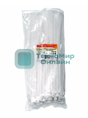 Хомут-стяжка нейлоновая многоразовая Rexant 300x7,5 мм, белая, упаковка 100 шт.