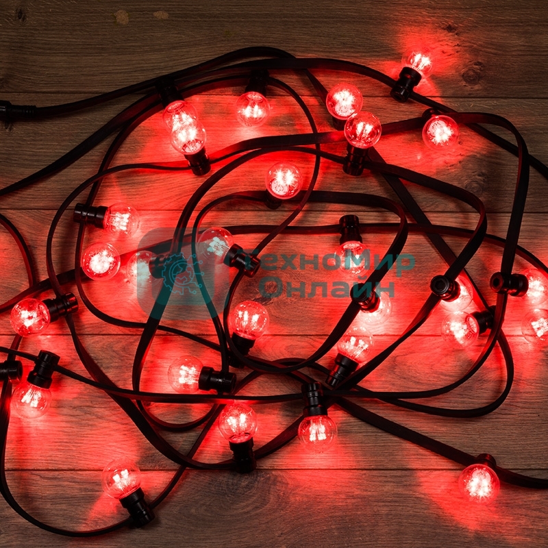 Гирлянда Neon-night LED Galaxy Bulb String 10м, черный каучук, 30 лампx6 LED красный, влагостойкая IP65