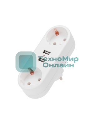 Двойник электрический Rexant линейный 16 А с заземлением + 2 USB-порта, 2,4 А, белый