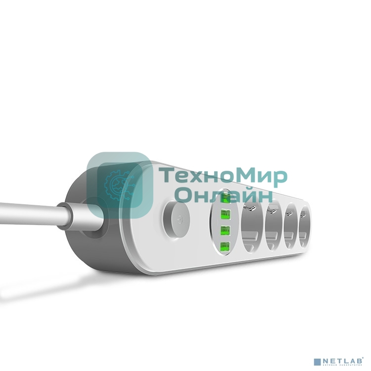 Сетевой фильтр Perfeo LD_B4438 LDNIO SE4432 2м + ЗУ на 4 USB/ 4 розетки (медь) - 2500W/ USB - 17W/ White&Gray
