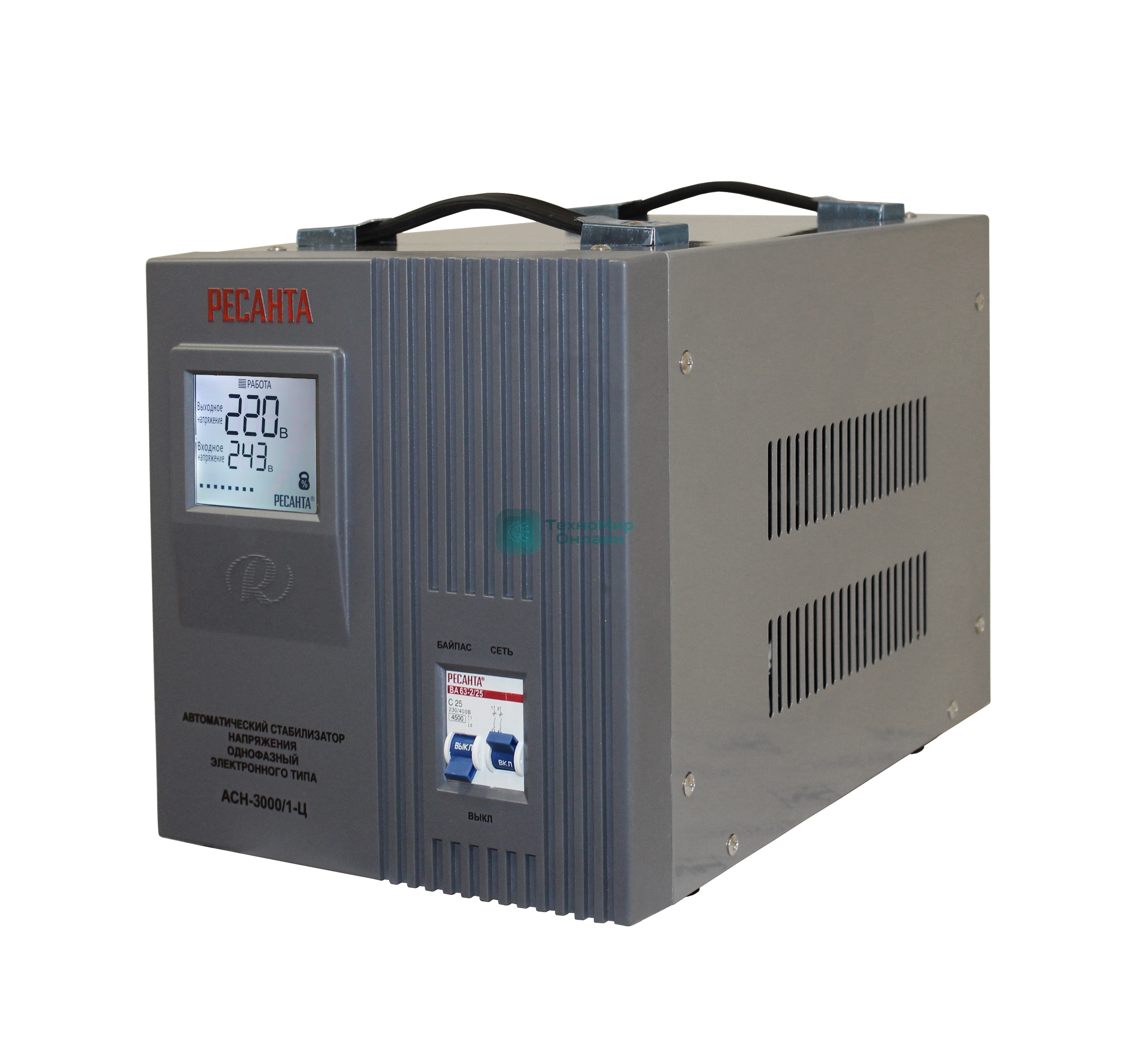 Стабилизатор напряжения Ресанта АСН-3 000/1-Ц 63/6/5 Стабилизатор 220В±8%, Габариты 340х220х230, Вес 9 кг