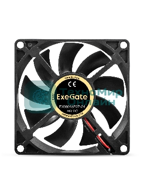 Вентилятор 24В DC ExeGate EX08015B2P-24 (80x80x15 мм, 2-Ball (двойной шарикоподшипник), 2pin, 2550RPM, 30dBA)