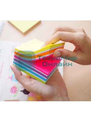 Блок самоклеящийся бумажный Stick`n 21537 76x76 мм, 400 листов, 70 г/м2, неон+пастель, 5 цветов в упаковке