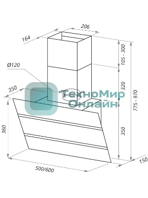 Вытяжка каминная Maunfeld Bridge 60 нержавеющая сталь/черное стекло, 60 см, 850 куб. м/ч, 51 дБ