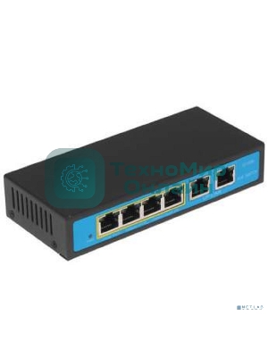 Коммутатор PoE 4 порта 10/100Mbps SWP-7504POE/2P 4xPoE+1xUplink RJ45, IEEE 802.3af, мощность 15.4 Вт на порт, БП 52В/1.25А, настенный крепеж в ком