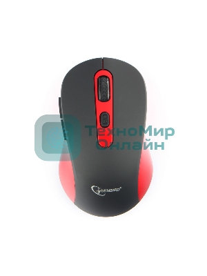 Мышь беспроводная Gembird MUSW-221-R черный/красный, 1600 dpi, радиоканал, USB, кнопки - 6