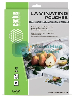 Пленка для ламинирования Cactus 80мкм A4 (25шт) глянцевая216x303мм CS-LPGA48025