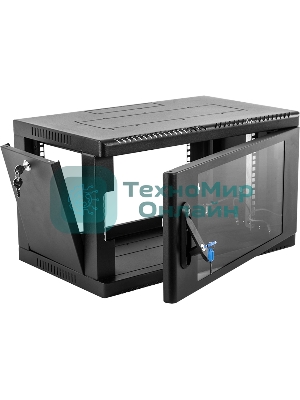 Шкаф коммутационный ЦМО (ШРН-6.500-9005) настенный 6U 600x500 мм пер. дв. стекл 200 кг черный 470 мм 180 град.